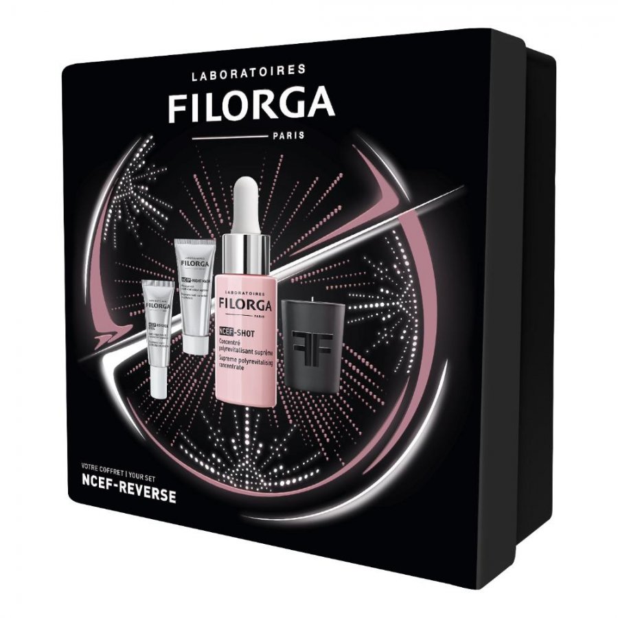 FILORGA XMAS BOX NCEF 2023 1 NCEF SHOT 15 ML + 1 NCEF NIGHT MASK 15 ML + 1 NCEF REVERSE EYES 4 ML + 1 MINI CANDLE - Farmacia Artemisia di Montecuollo Dott. Angelo snc