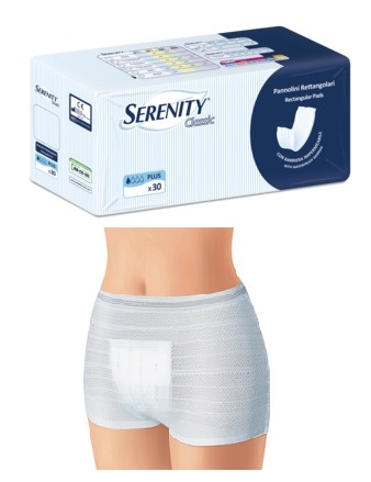 PANNOLONE PER INCONTINENZA FORMATO RETTANGOLARE CON BARRIERA SERENITY 30 PEZZI - Farmacia Artemisia di Montecuollo Dott. Angelo snc