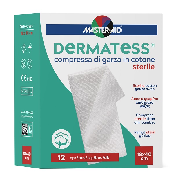 GARZA COMPRESSA MASTER-AID DERMATESS COTONE 18X40CM 12 PEZZI - Farmacia Artemisia di Montecuollo Dott. Angelo snc