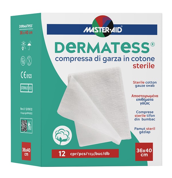 GARZA COMPRESSA MASTER-AID DERMATESS COTONE 36X40CM 12 PEZZI - Farmacia Artemisia di Montecuollo Dott. Angelo snc