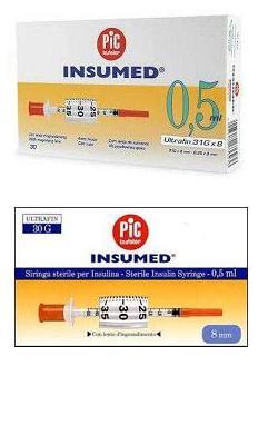 SIRINGA PER INSULINA PIC INSUMED 0,3 ML 100 UI SPAZIO ZERO AGO 30 GAUGE 8 MM 3 SACCHETTI DA 10 PEZZI - Farmacia Artemisia di Montecuollo Dott. Angelo snc