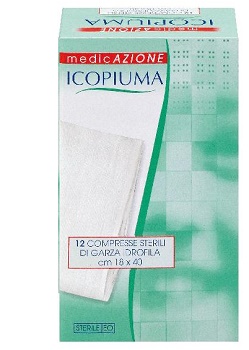 ICOPIUMA GARZA COMPRESSA IDROFILA IN COTONE PIEGATA STERILE SENZA FILO DI BARIO TITOLO 12/8 MISURA 18X40 CM IN BUSTA SINGOLA 12 PEZZI - Farmacia Artemisia di Montecuollo Dott. Angelo snc