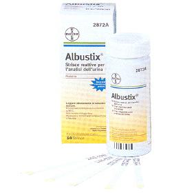 STRISCIA REATTIVA ALBUSTIX PER RICERCA DELLE PROTEINE NELLE URINE 50 PEZZI CODICE ARTICOLO 2872C - Farmacia Artemisia di Montecuollo Dott. Angelo snc