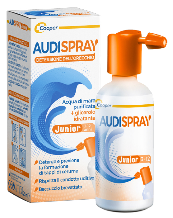 AUDISPRAY JUNIOR 3-12 ANNI SOLUZIONE DI ACQUA DI MARE IPERTONICA SPRAY SENZA GAS IGIENE ORECCHIO 25ML - Farmacia Artemisia di Montecuollo Dott. Angelo snc