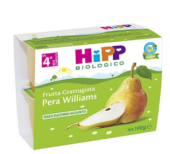 HIPP BIO HIPP BIO FRUTTA GRATTUGGIATA PERA WILLIAMS 4X100 G - Farmacia Artemisia di Montecuollo Dott. Angelo snc