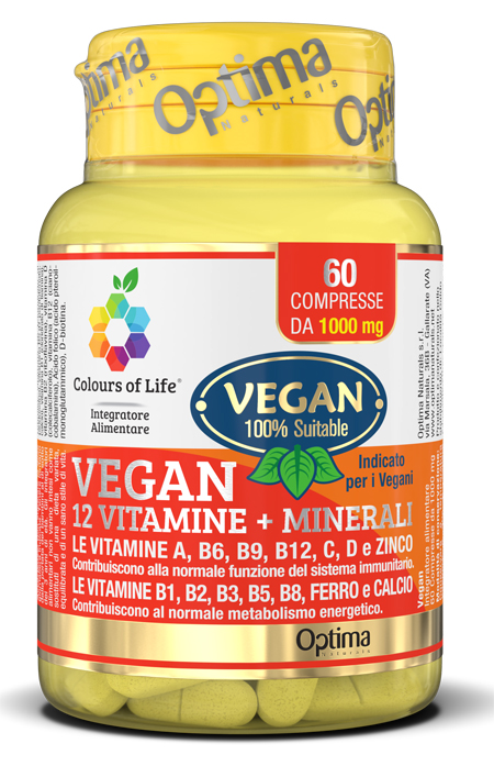 COLOURS OF LIFE VEGAN 12 VITAMINE + 3 MINERALI 60 COMPRESSE - Farmacia Artemisia di Montecuollo Dott. Angelo snc