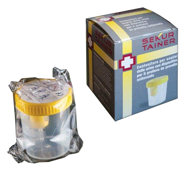 CONTENITORE PER URINA SEKUR TRAINER CON TAPPO A VITE E SONDA PER PRELIEVO DA PROVETTA SOTTOVUOTO 120ML - Farmacia Artemisia di Montecuollo Dott. Angelo snc