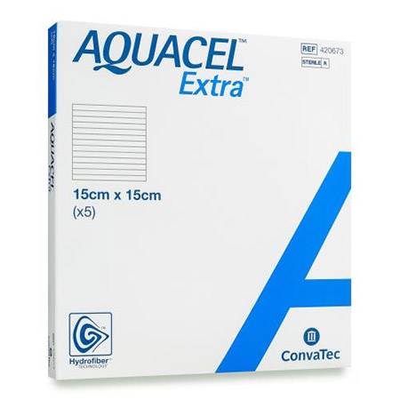 MEDICAZIONE IN TECNOLOGIA HYDROFIBER IN CARBOSSIMETILCELLULOSA SODICA E CELLULOSA RIGENERATA AQUACEL EXTRA 15X15 CM 5 PEZZI - Farmacia Artemisia di Montecuollo Dott. Angelo snc