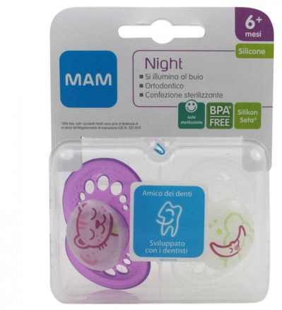 MAM NIGHT SUCCHIETTO 6+ SILICONE CONFEZIONE DOPPIA - Farmacia Artemisia di Montecuollo Dott. Angelo snc