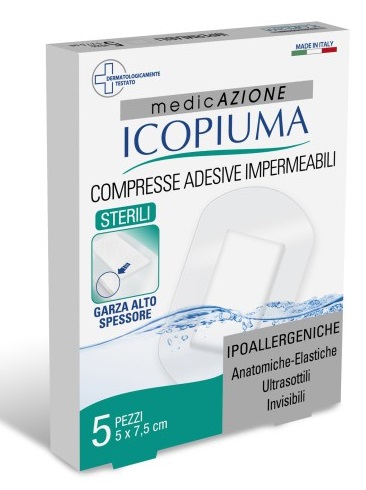 ICOPIUMA GARZA COMPRESSA MEDICATA POSTOPERATORIA 5X7,5 CM 5 PEZZI - Farmacia Artemisia di Montecuollo Dott. Angelo snc