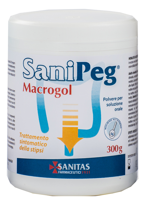 SANIPEG MACROGOL POLVERE PER SOLUZIONE ORALE BARATTOLO 300 G - Farmacia Artemisia di Montecuollo Dott. Angelo snc