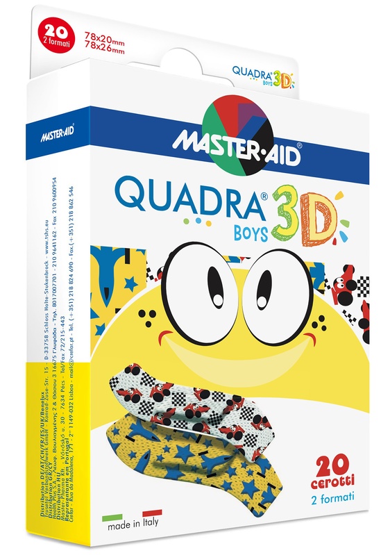 CEROTTO MASTER-AID QUADRA 3D BOYS 20 PEZZI ASSORTITI - Farmacia Artemisia di Montecuollo Dott. Angelo snc