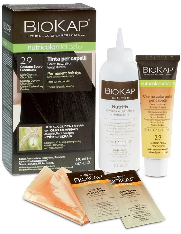BIOKAP NUTRICOLOR DELICATO 2,9 CASTANO SCURO CIOCCOLATO TINTA TUBO + FLACONE - Farmacia Artemisia di Montecuollo Dott. Angelo snc