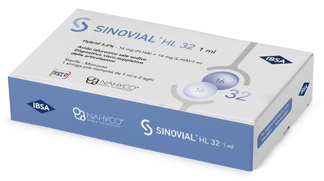 SIRINGA INTRA-ARTICOLARE SINOVIAL HL 32 ACIDO IALURONICO SALE SODICO 16MG H-HA + 16MG H-LA/1ML + AGO 22 GAUGE + AGO 29 GAUGE - Farmacia Artemisia di Montecuollo Dott. Angelo snc