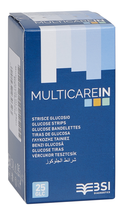 STRISCE MISURAZIONE GLICEMIA MULTICARE IN GLUCOSIO ELETTRODO 25 PEZZI - Farmacia Artemisia di Montecuollo Dott. Angelo snc