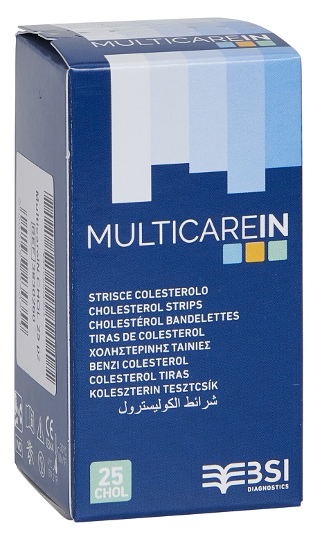 TEST COLESTEROLEMIA MULTICARE IN COLESTEROLO IN STRISCE CON ASPIRAZIONE CAPILLARE 25 PEZZI - Farmacia Artemisia di Montecuollo Dott. Angelo snc