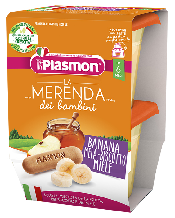 PLASMON LA MERENDA DEI BAMBINI MERENDE BANANA MELA BISCOTTO MIELE ASETTICO 2 X 120 G - Farmacia Artemisia di Montecuollo Dott. Angelo snc