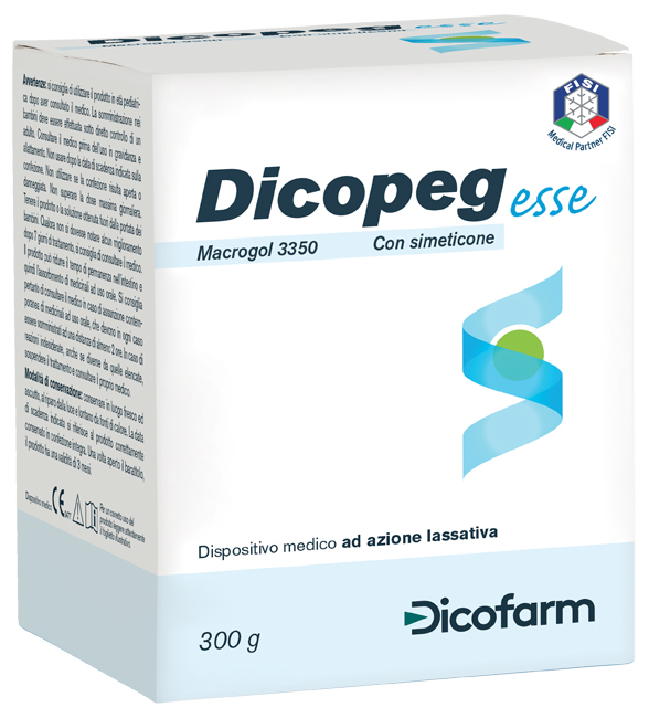 POLIMERO INERTE IDROSOLUBILE MACROGOL 3350 DICOPEG ESSE CON SIMETICONE PER TRATTAMENTO STIPSI POLVERE 300 G - Farmacia Artemisia di Montecuollo Dott. Angelo snc