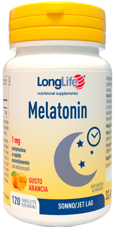LONGLIFE MELATONIN 1 MG GUSTO ARANCIA 120 TAVOLETTE SUBLINGUALI - Farmacia Artemisia di Montecuollo Dott. Angelo snc