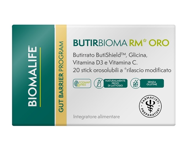 BIOMALIFE BUTIRBIOMA RM ORO 20 STICK OROSOLUBILI SENZA EDULCORANTI SENZA ZUCCHERI AGGIUNTI SENZA GLUTINE NATURALMENTE PRIVO DI LATTOSIO - Farmacia Artemisia di Montecuollo Dott. Angelo snc