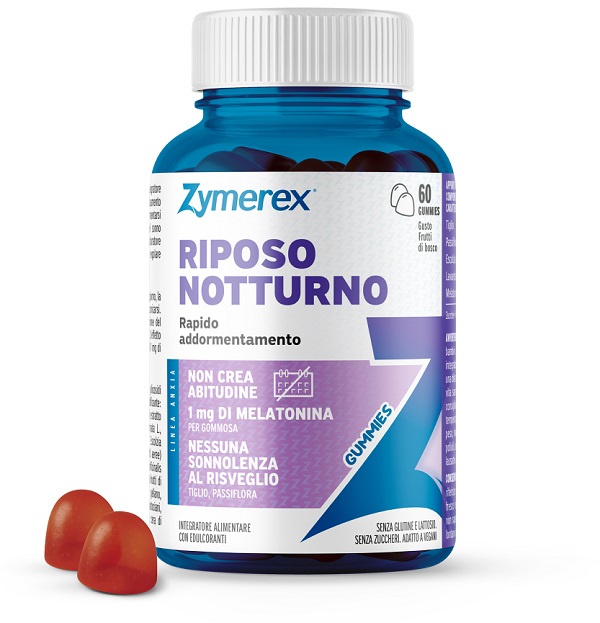 ZYMEREX RIPOSO NOTTURNO 60 GUMMIES GUSTO FRUTTI DI BOSCO CON EDULCORANTI SENZA ZUCCHERI SENZA GLUTINE SENZA LATTOSIO - Farmacia Artemisia di Montecuollo Dott. Angelo snc