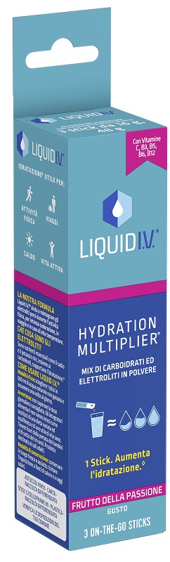 LIQUID IV HYDRATION MULTIPLIER FRUTTO DELLA PASSIONE 3 ON-THE-GO STICKS DA 12 G - Farmacia Artemisia di Montecuollo Dott. Angelo snc