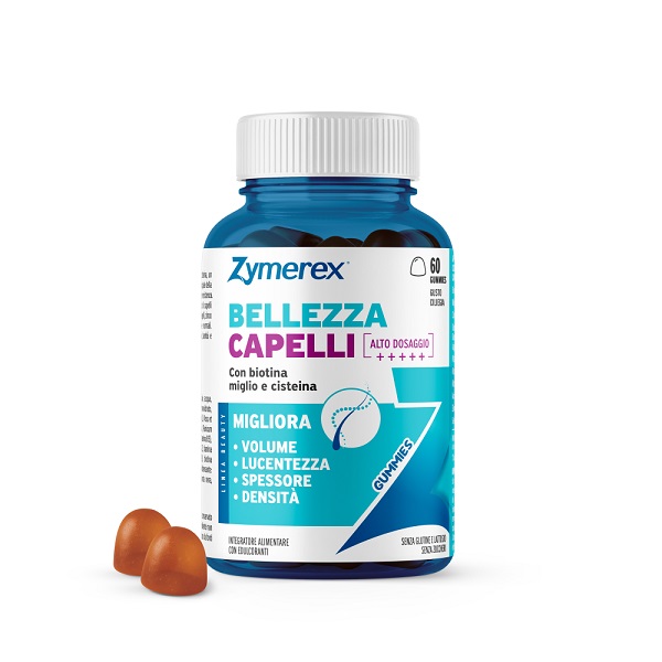 ZYMEREX BELLEZZA CAPELLI 60 GUMMIES GUSTO CILIEGIA CON EDULCORANTI SENZA ZUCCHERI SENZA GLUTINE SENZA LATTOSIO - Farmacia Artemisia di Montecuollo Dott. Angelo snc