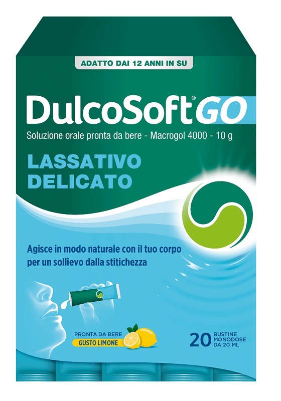DULCOSOFT GO SENZA ZUCCHERO SENZA GLUTINE SENZA LATTOSIO GUSTO LIMONE 20 BUSTINE DA 20 ML - Farmacia Artemisia di Montecuollo Dott. Angelo snc