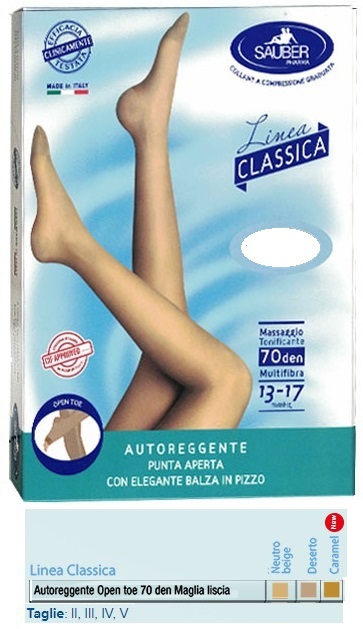 SAUBER AUTOREGGENTE OPEN TOE MAGLIA LISCIA 70 DEN COLORE NEUTRO BEIGE TAGLIA 3 LINEA CLASSICA - Farmacia Artemisia di Montecuollo Dott. Angelo snc