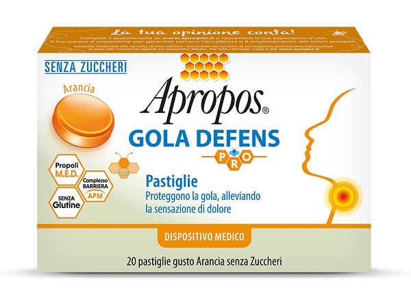APROPOS GOLA DEFENS PRO 20 PASTIGLIE ARANCIA SENZA ZUCCHERO - Farmacia Artemisia di Montecuollo Dott. Angelo snc