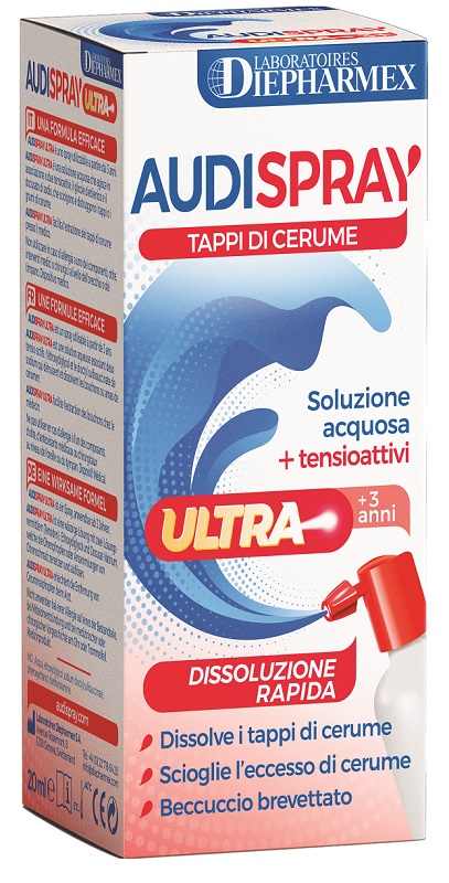 AUDISPRAY ULTRA +3 ANNI SOLUZIONE ACQUOSA + TENSIOATTIVI SPRAY TAPPI DI CERUME 20 ML - Farmacia Artemisia di Montecuollo Dott. Angelo snc