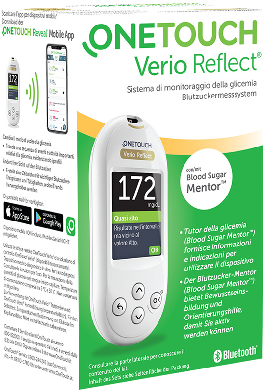 ONETOUCH VERIO REFLECT SYSTEM KIT CON LANCETTE PUNGIDITO E FLACONE DA 10 STRISCE REATTIVE - Farmacia Artemisia di Montecuollo Dott. Angelo snc