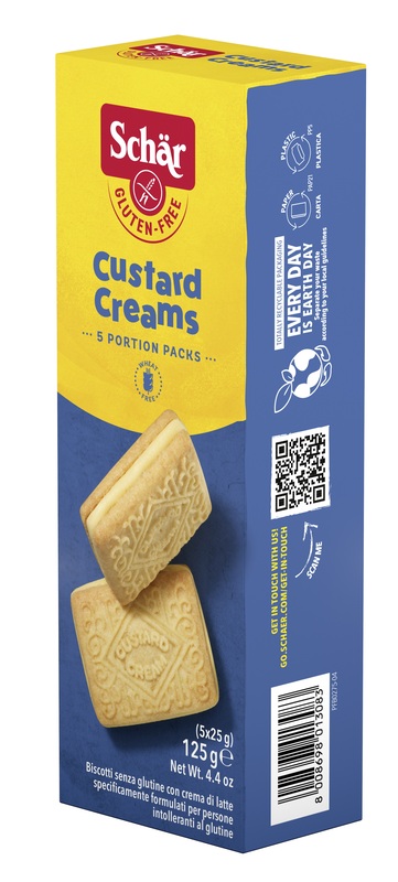 SCHAR CUSTARD CREAM BISCOTTI CON CREMA DI LATTE 5 MONOPORZIONI DA 25 G - Farmacia Artemisia di Montecuollo Dott. Angelo snc