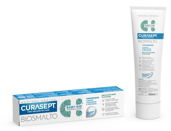 CURASEPT BIOSMALTO DENTIFRICIO BABY KID MENTA CARIE ABRASIONE & EROSIONE 50 ML - Farmacia Artemisia di Montecuollo Dott. Angelo snc