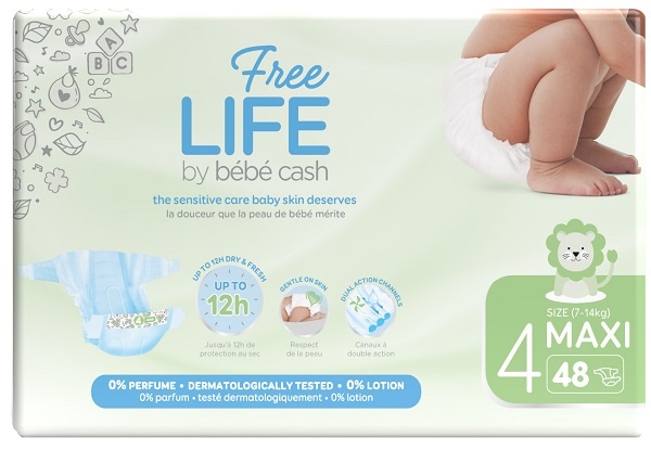 FREELIFE BY BEBECASH PANNOLINI MAXI TAGLIA 4 7-18 KG GIROVITA 38-60 CM 48 PEZZI - Farmacia Artemisia di Montecuollo Dott. Angelo snc