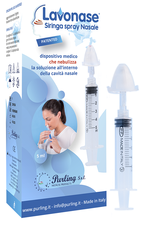 LAVONASE SIRINGA SPRAY NASALE NON STERILE 5 ML LUER-LOCK CON CAPPUCCIO + UGELLO NASALE CON RACCORDO LUER-LOCK + PERFORATORE CON VALVOLA NON RITORNO CON TAPPO - Farmacia Artemisia di Montecuollo Dott. Angelo snc