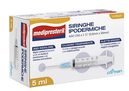 SIRINGA IPODERMICA MEDIPRESTERIL AGO 23 GAUGE 1 1/4 0,5X30MM 5 ML 10 PEZZI - Farmacia Artemisia di Montecuollo Dott. Angelo snc