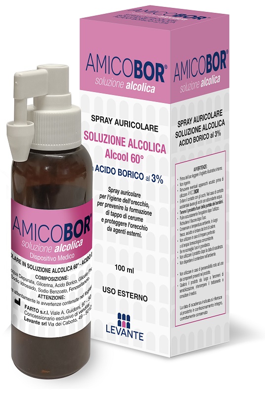 SOLUZIONE ALCOLICA PER IRRIGAZIONE DELL'ORECCHIO AMICOBOR 100 ML - Farmacia Artemisia di Montecuollo Dott. Angelo snc
