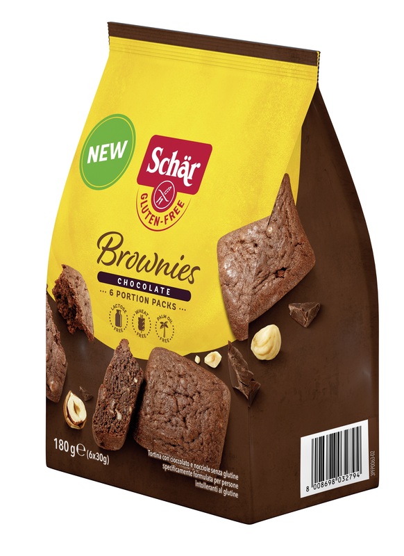 SCHAR BROWNIES CHOCOLATE TORTINA CON CIOCCOLATO E NOCCIOLE 6 MONOPORZIONI DA 30 G - Farmacia Artemisia di Montecuollo Dott. Angelo snc