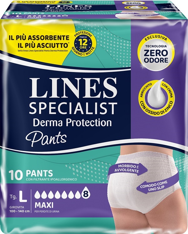 PANNOLONE PER INCONTINENZA LINES SPECIALIST DERMA PANTS MAXI L 10 PEZZI - Farmacia Artemisia di Montecuollo Dott. Angelo snc