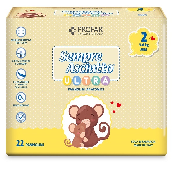 PANNOLINI PROFAR SEMPRE ASCIUTTO ULTRA MINI 3/6 KG 22 PEZZI - Farmacia Artemisia di Montecuollo Dott. Angelo snc