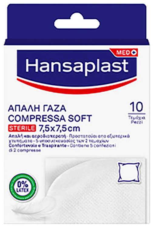 GARZA COMPRESSA HANSAPLAST SOFT STERILE 7,5X7,5 10 PEZZI - Farmacia Artemisia di Montecuollo Dott. Angelo snc