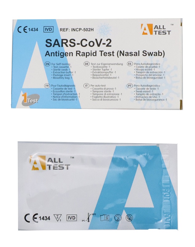 TEST ANTIGENICO RAPIDO COVID-19 ALLTEST AUTODIAGNOSTICO DETERMINAZIONE QUALITATIVA ANTIGENI SARS-COV-2 IN TAMPONI NASALI MEDIANTE IMMUNOCROMATOGRAFIA - Farmacia Artemisia di Montecuollo Dott. Angelo snc