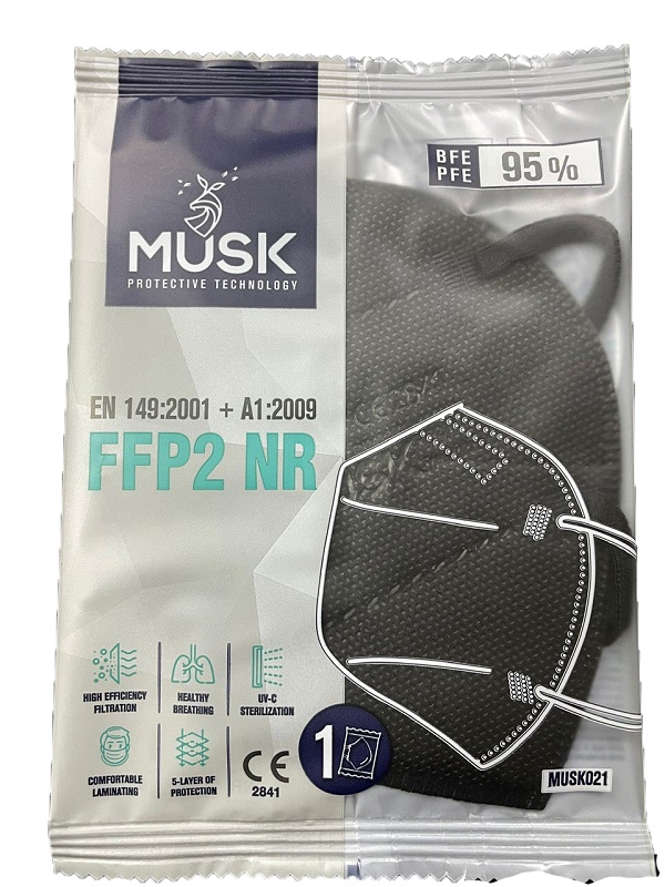 MUSK MASCHERINA FFP2 MUSK021 BLACK 10 PEZZI - Farmacia Artemisia di Montecuollo Dott. Angelo snc
