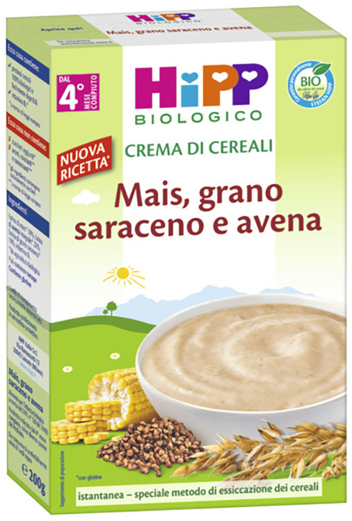 HIPP BIO CREMA CEREALI MAIS/GRANO SARACENO/AVENA 200 G - Farmacia Artemisia di Montecuollo Dott. Angelo snc