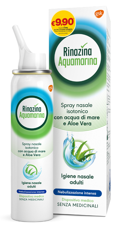 SOLUZIONE ISOTONICA RINAZINA AQUAMARINA ALOE INTENSA PROMO 100 ML - Farmacia Artemisia di Montecuollo Dott. Angelo snc