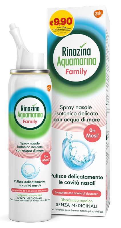 SPRAY NASALE ISOTONICO RINAZINA AQUAMARINA FAMILY PROMO 100 ML - Farmacia Artemisia di Montecuollo Dott. Angelo snc