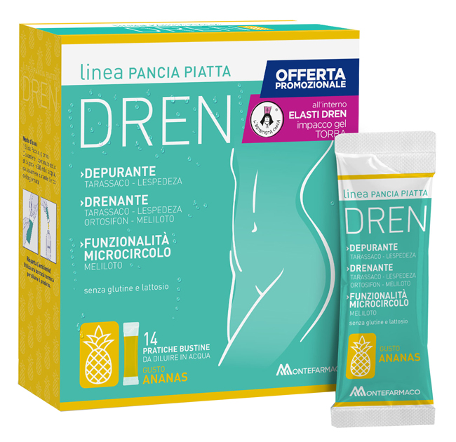 PANCIA PIATTA DREN ANANAS 14 BUSTINE STICK PACK + TORBA DRENANTE - Farmacia Artemisia di Montecuollo Dott. Angelo snc
