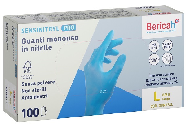 GUANTO MONOUSO SENSINITRYL PRO IN NITRILE LARGE 100 PEZZI - Farmacia Artemisia di Montecuollo Dott. Angelo snc