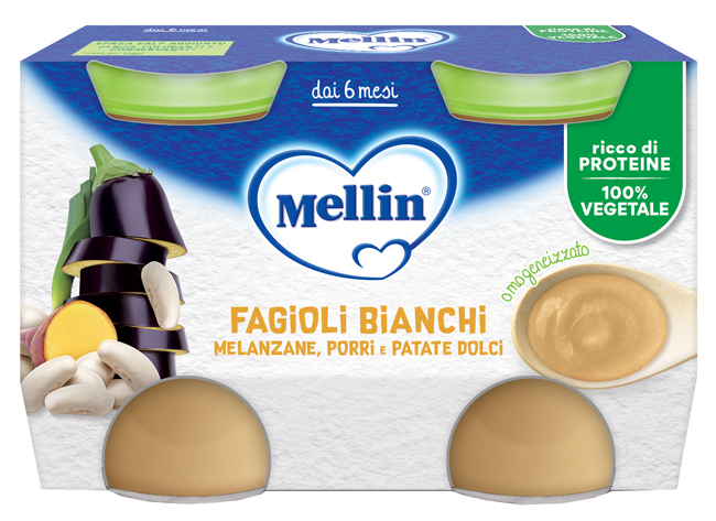 MELLIN OMOGENEIZZATO FAGIOLI BIANCHI E MELANZANE 2 PEZZI DA 130 G - Farmacia Artemisia di Montecuollo Dott. Angelo snc